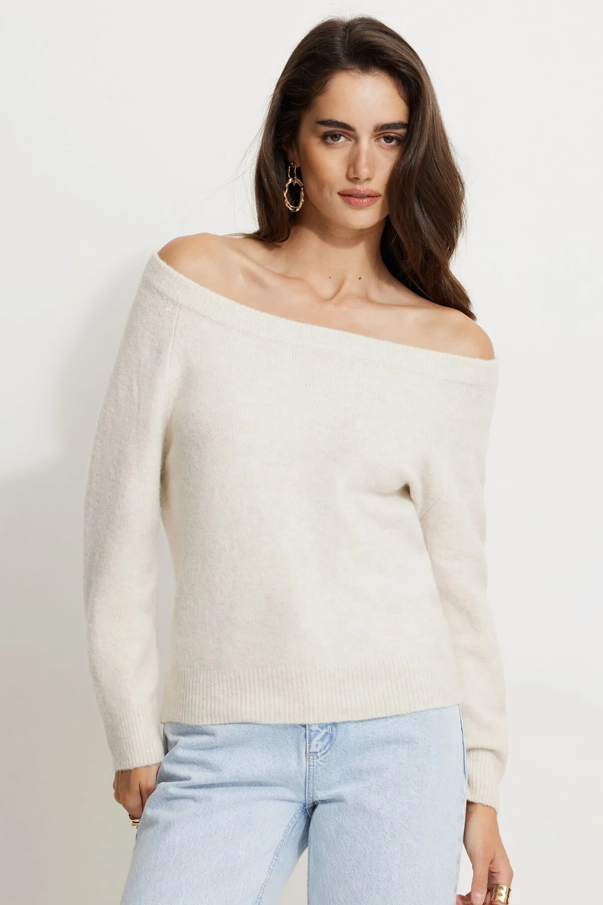 Heavenlyarn™ Off Shoulder Sweater sold by Dynamite