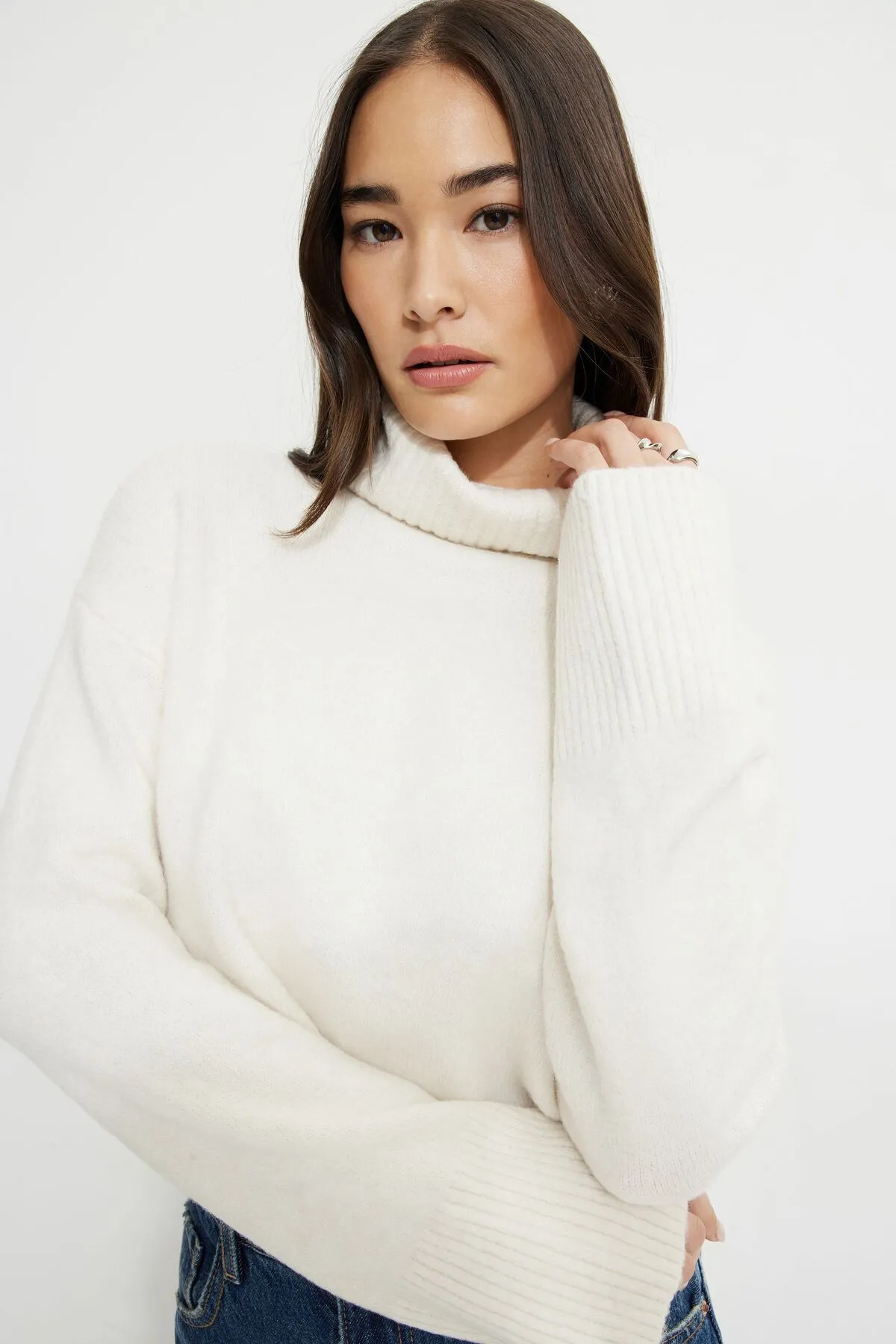 Heavenlyarn™ Cropped Turtleneck Sweater sold by Dynamite