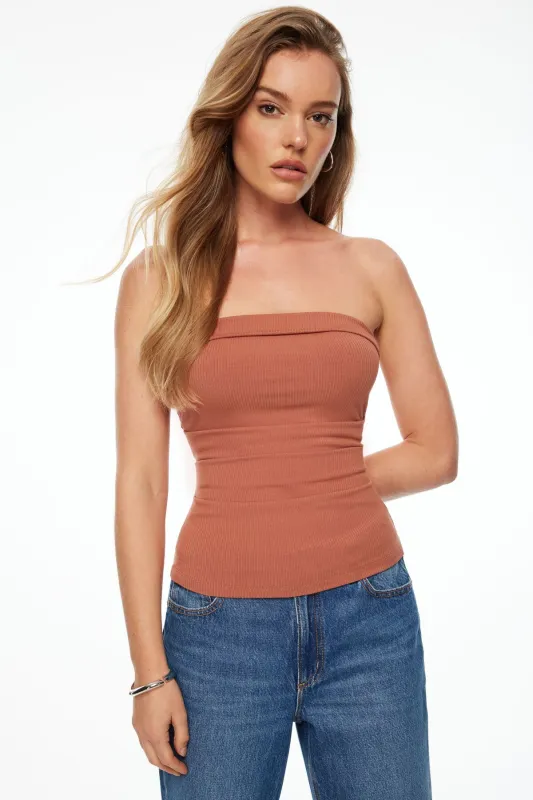 Pleated Ribbed Tube Top sold by Dynamite