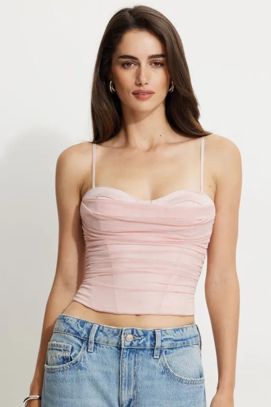 Draped Mesh Corset Top sold by Dynamite