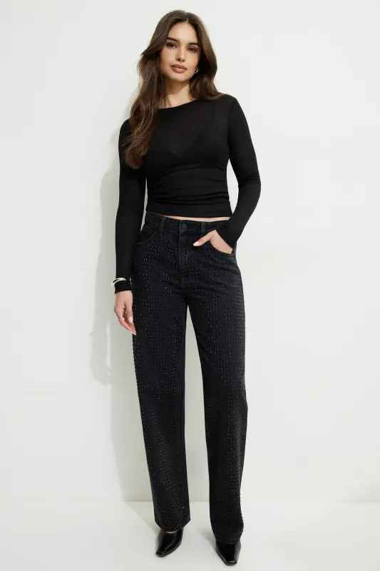 Mika Rhinestone Relaxed Straight Jeans made by Dynamite