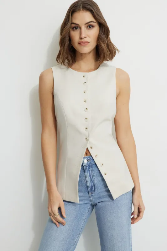 Round Neck Flyaway Vest sold by Dynamite