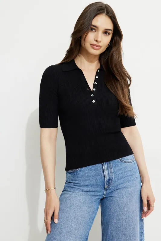 Ribbed Quarter Sleeve Polo Sweater sold by Dynamite