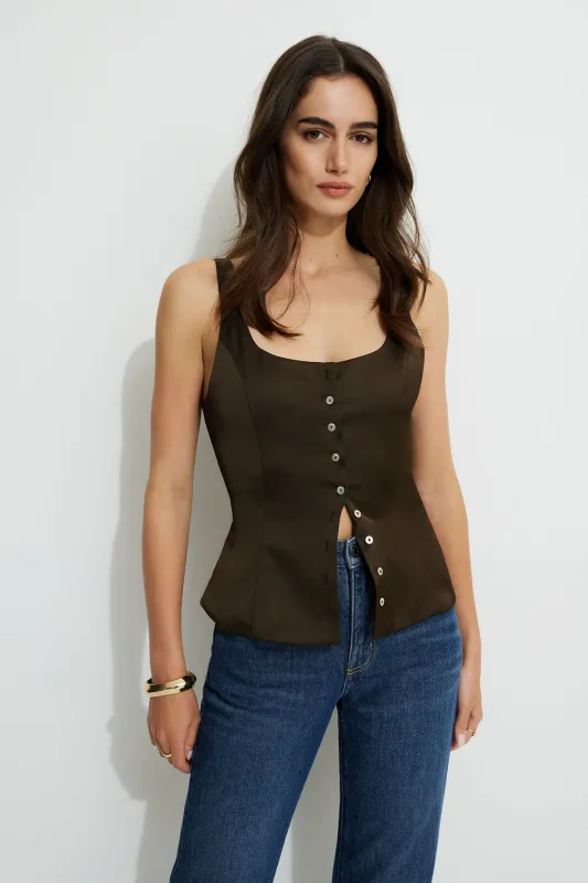 Satin Button Up Tank Top sold by Dynamite