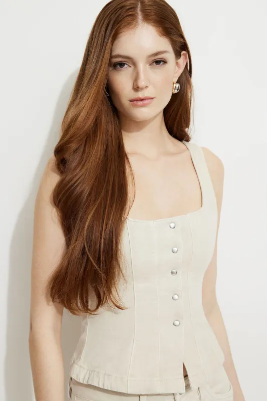 Snap Front Denim Corset Top sold by Dynamite