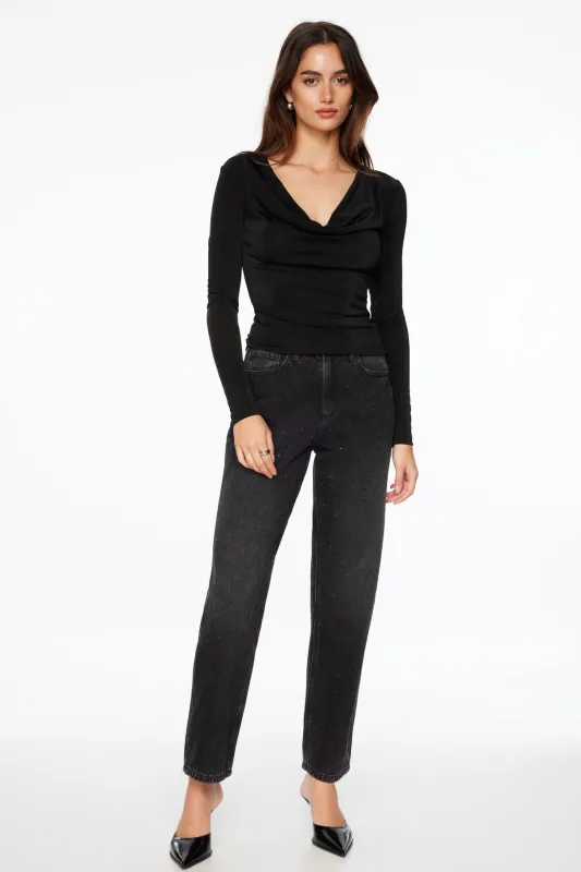 Justina Rhinestone Straight Leg Jeans sold by Dynamite