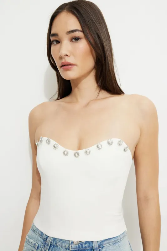 Embellished Corset Tube Top sold by Dynamite