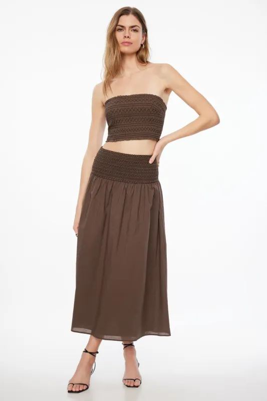 Drop Waist Smocked Maxi Skirt sold by Dynamite
