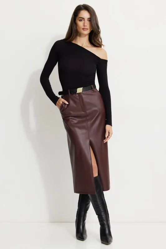 Danbi Faux Leather Midi Skirt sold by Dynamite