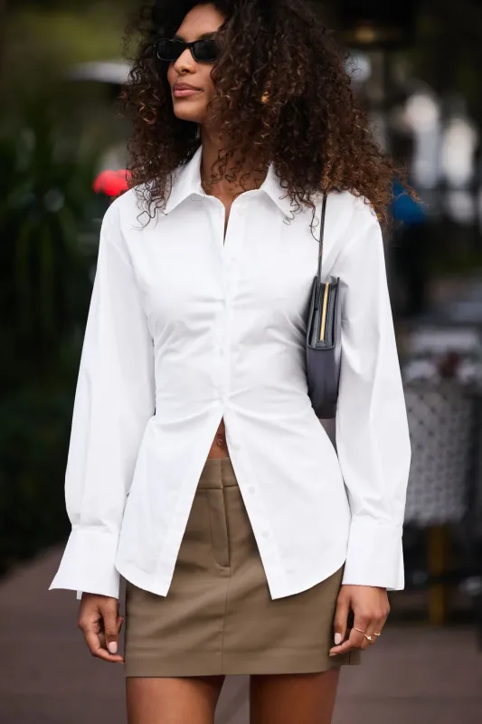 Cinched Waist Poplin Shirt sold by Dynamite
