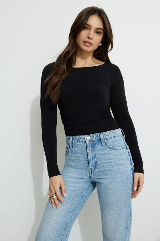 Shirred Open Back Jersey Bodysuit sold by Dynamite