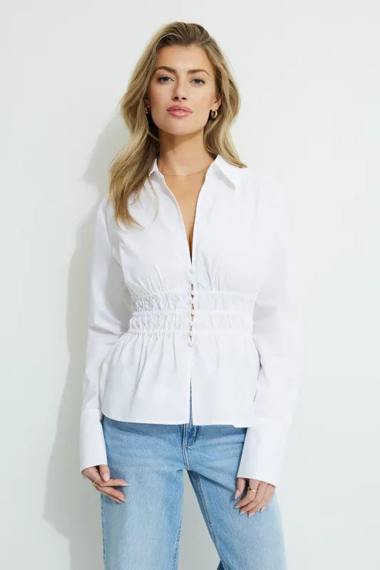 Shirred Poplin Shirt sold by Dynamite