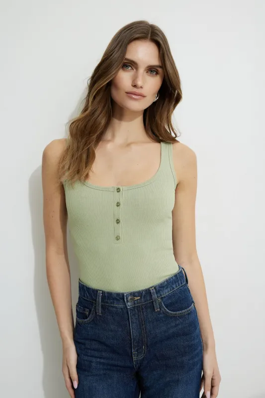 Ribbed Henley Bodysuit sold by Dynamite