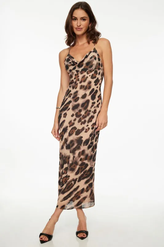 Leopard Cowl Neck Maxi Dress sold by Dynamite