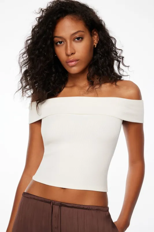 Layla Off Shoulder Ribbed Top sold by Dynamite