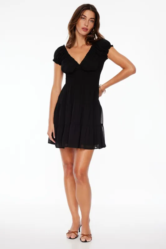 Delphine Smocked Flare Mini Dress sold by Dynamite