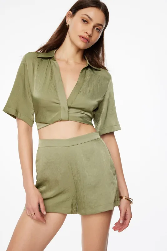 Kayla Crinkled Twisted Blouse sold by Dynamite