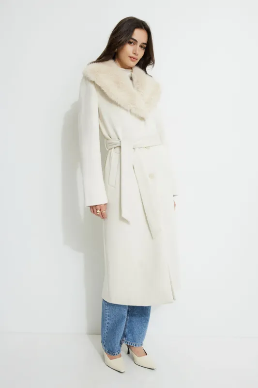 Belted Faux Fur Collar Coat sold by Dynamite