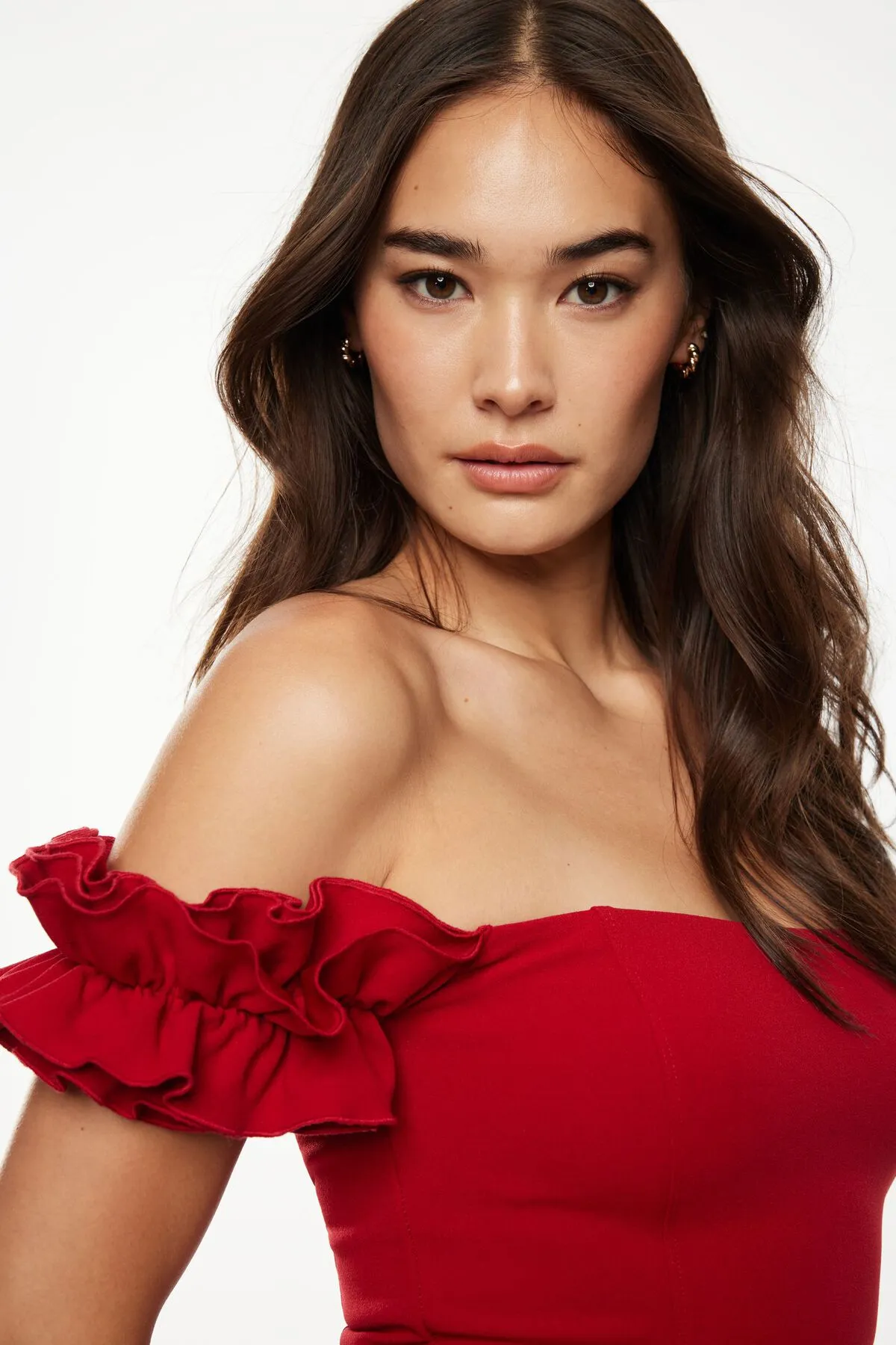 Off Shoulder Ruffled Top sold by Dynamite