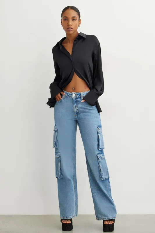 Heidi Wide Leg Cargo Jeans sold by Dynamite
