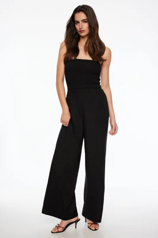Smocked Linen Tube Jumpsuit sold by Dynamite