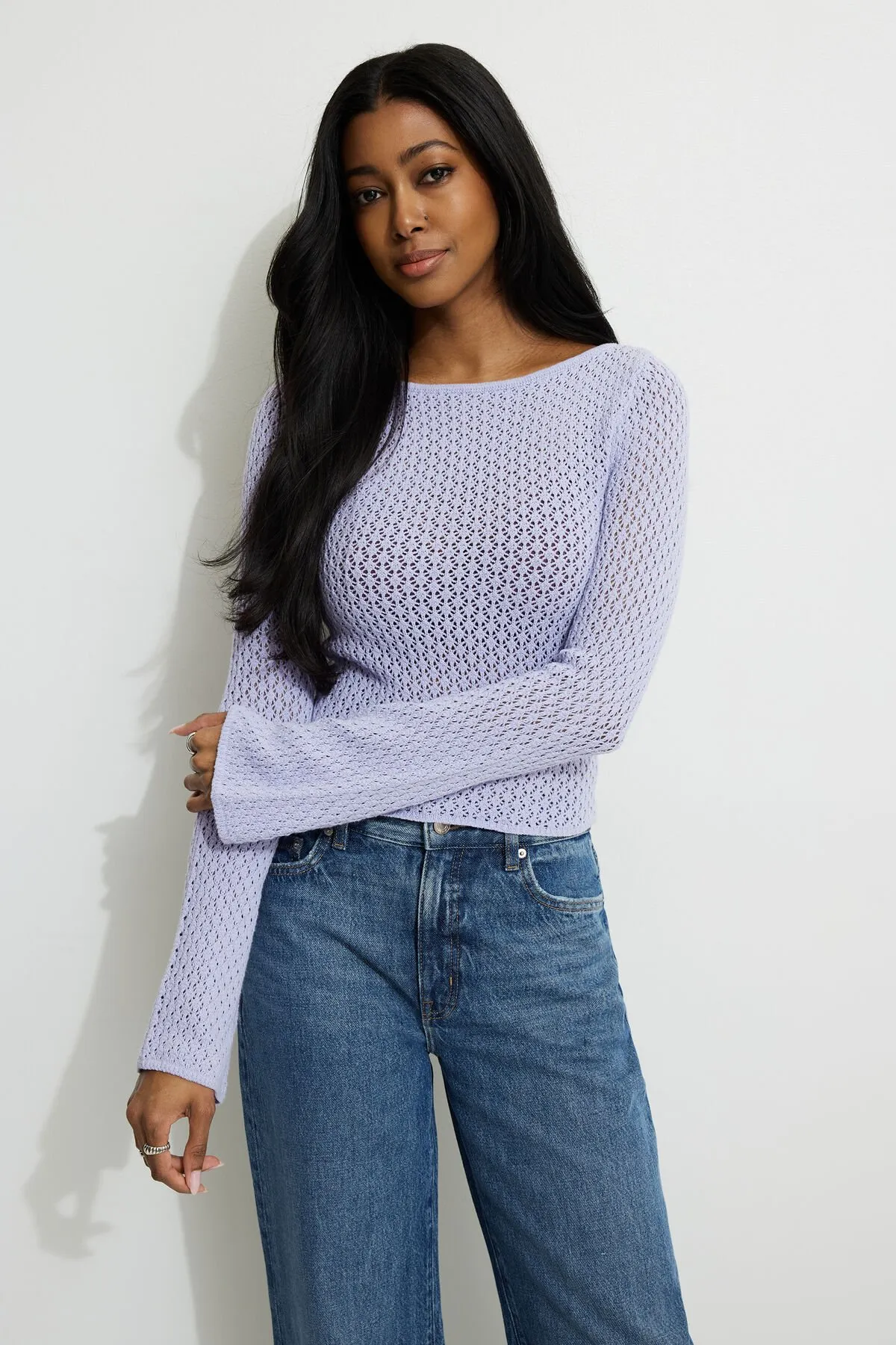 Carlina Crocheted Sweater sold by Dynamite