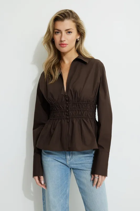 Shirred Poplin Shirt sold by Dynamite