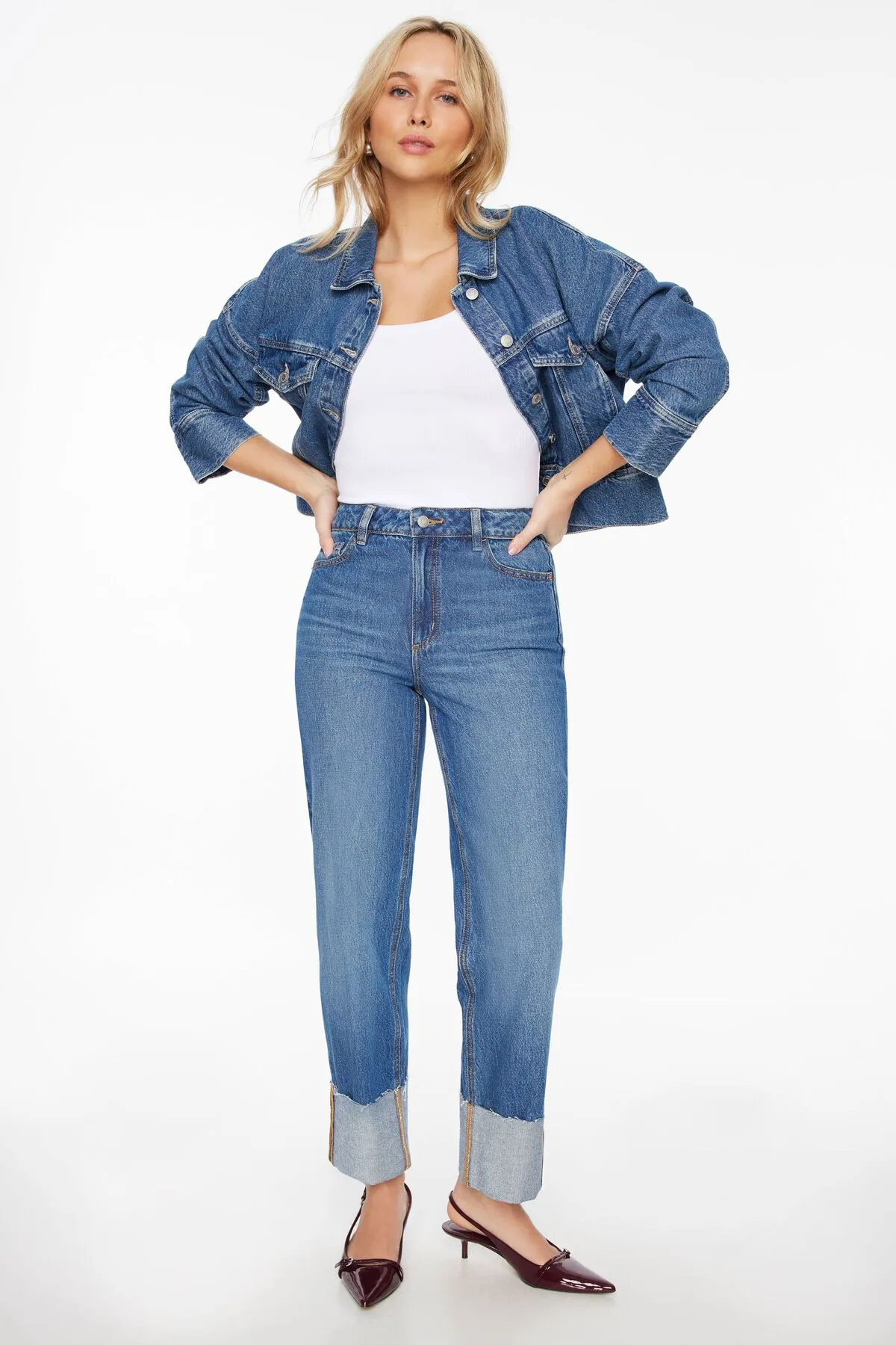 Justina Straight Leg Cuffed Jeans sold by Dynamite
