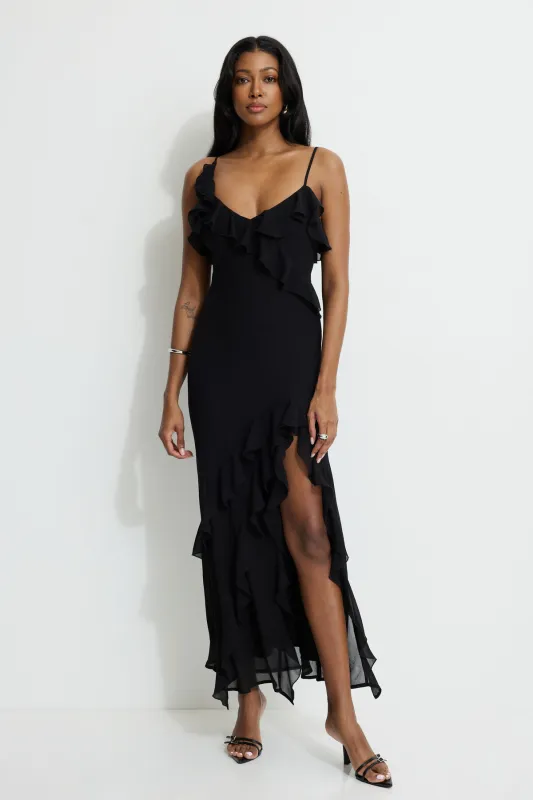 Ruffled Chiffon Maxi Dress sold by Dynamite