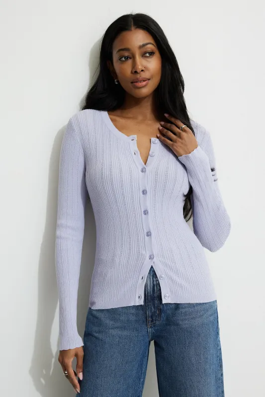 Mara Pointelle Crewneck Cardigan sold by Dynamite