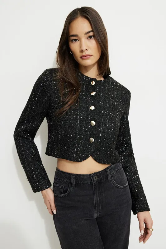 Margaux Metallic Tweed Cropped Blazer sold by Dynamite