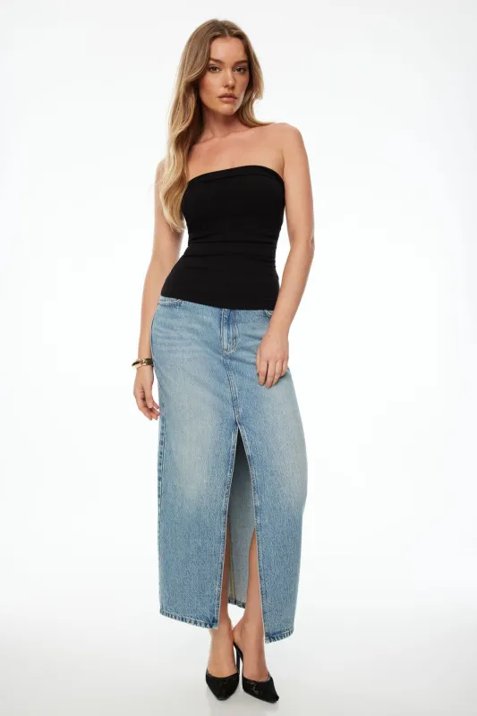 Denim Maxi Skirt sold by Dynamite