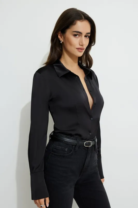 Cinched Satin Shirt sold by Dynamite