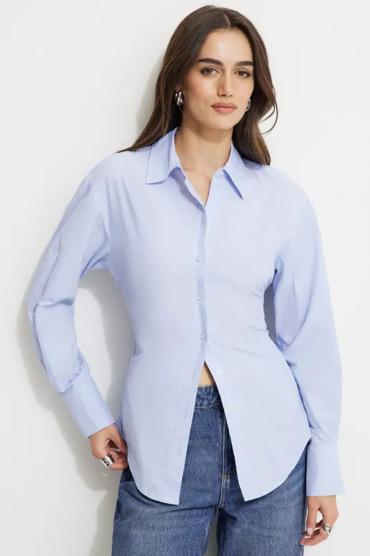 Cinched Waist Poplin Shirt sold by Dynamite