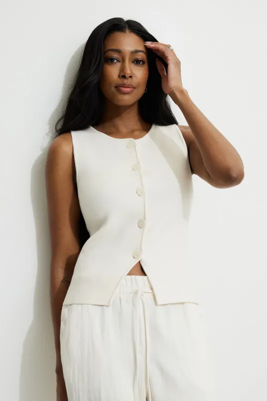 Vera Crewneck Button Up Sweater Vest sold by Dynamite