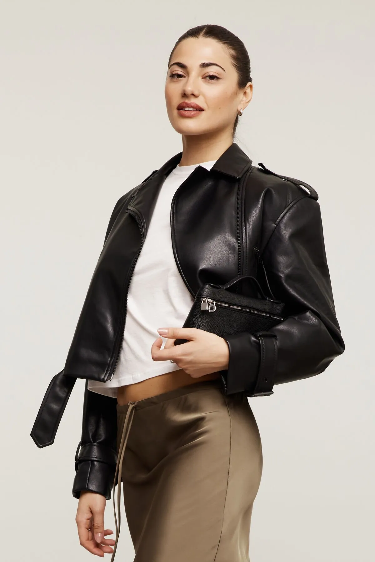 Belted Faux Leather Biker Jacket sold by Dynamite