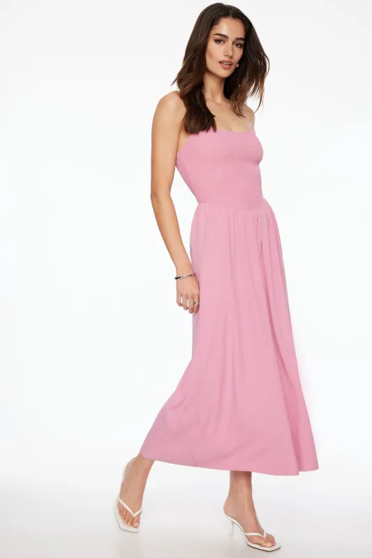 Cami Ruched Linen Maxi Dress sold by Dynamite