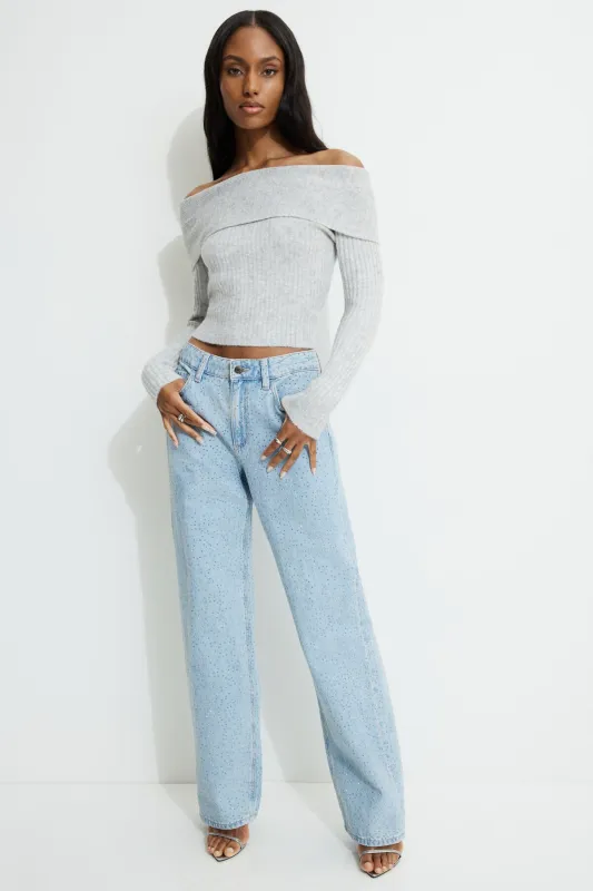 Mika Rhinestone Relaxed Straight Jeans sold by Dynamite