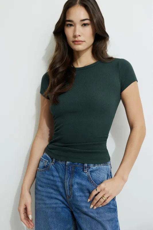 Olive Ribbed Crewneck T Shirt sold by Dynamite
