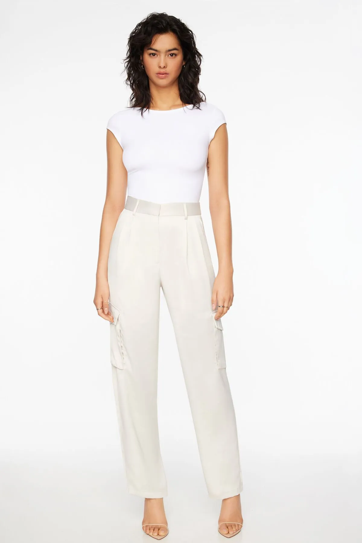 Izabel Satin Straight Leg Cargo Pants sold by Dynamite