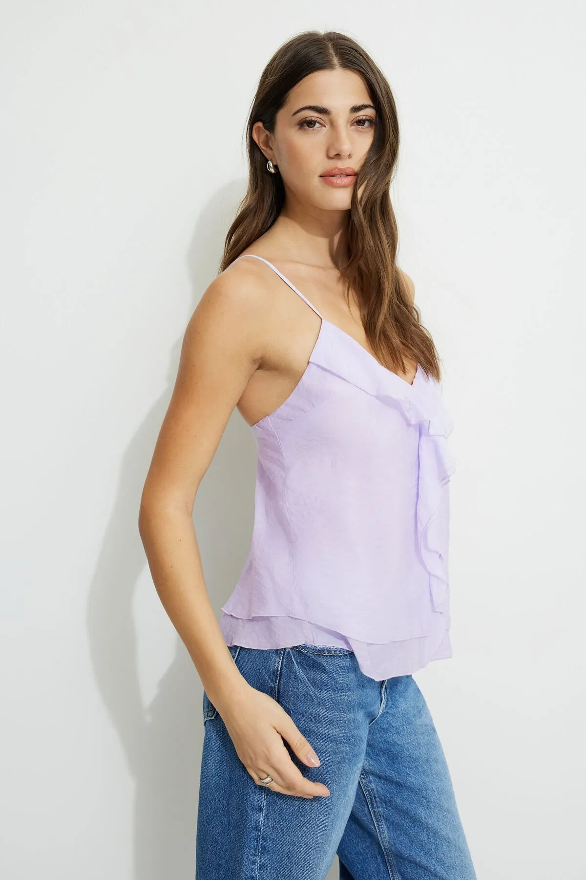 Clover Ruffled Cami Top sold by Dynamite