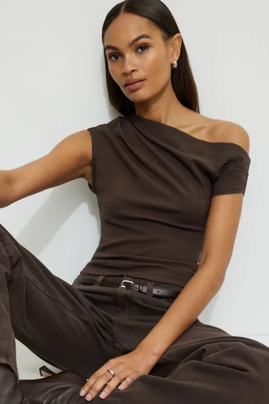 Single Shoulder Draped Jersey Top sold by Dynamite