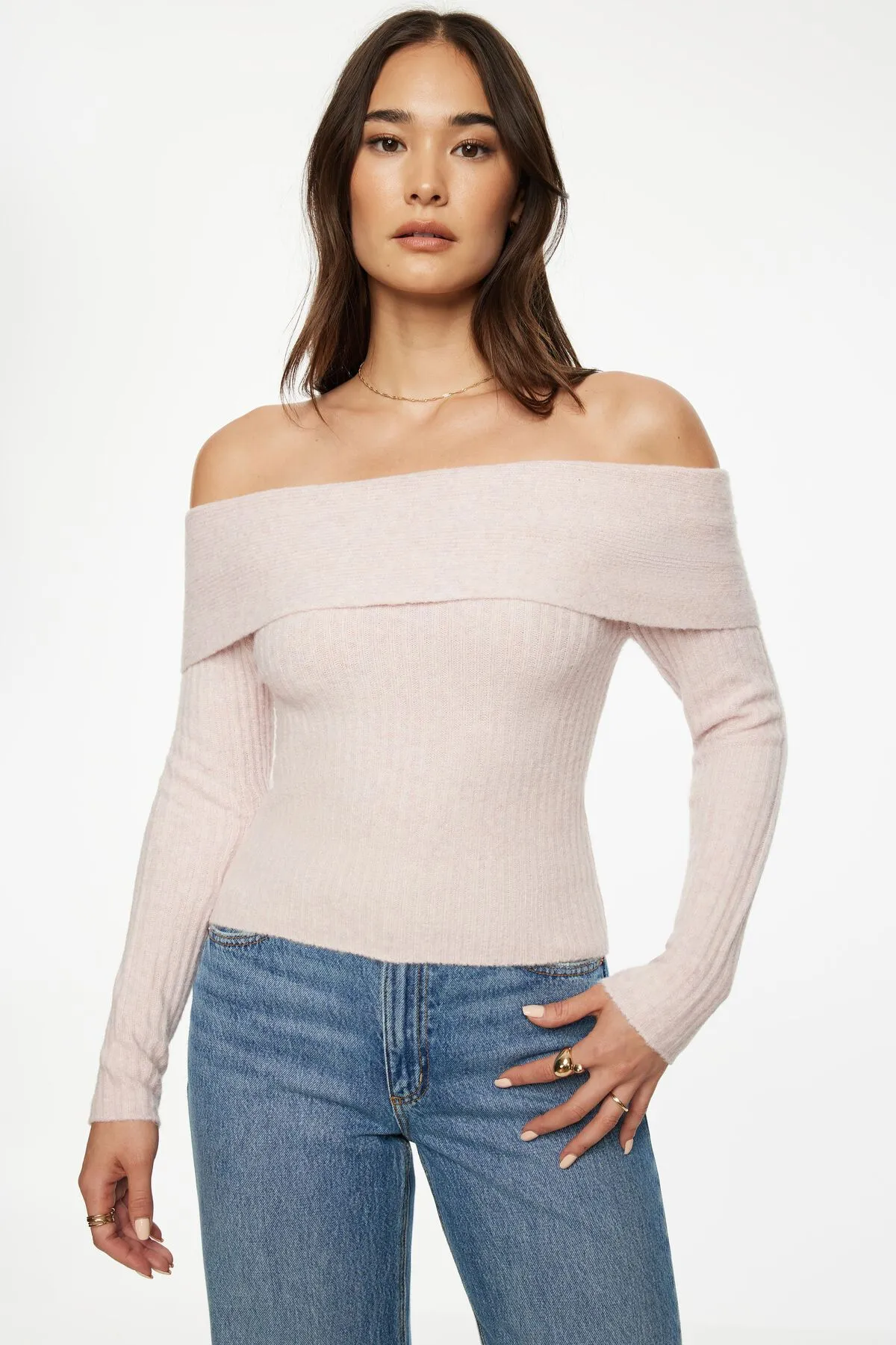 Heavenlyarn™ Laura Off Shoulder Sweater sold by Dynamite