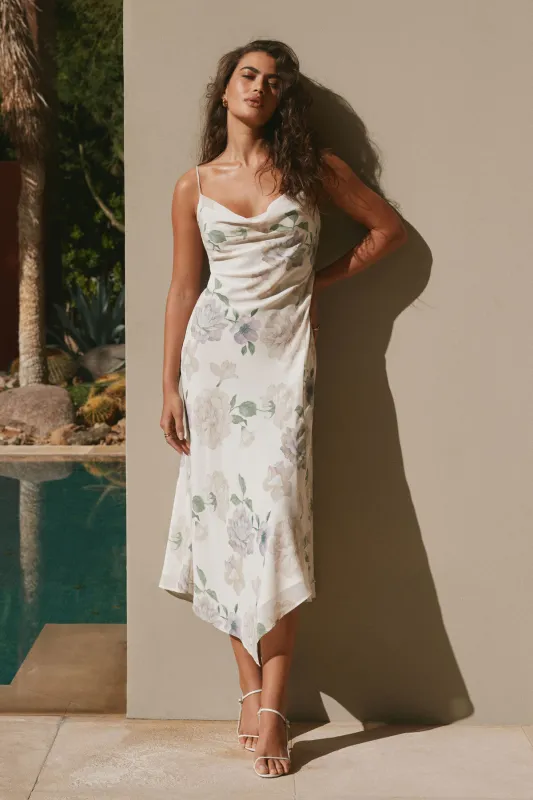 Celeste Asymmetric Maxi Slip Dress sold by Dynamite