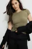 Olive Ribbed Crewneck T Shirt sold by Dynamite