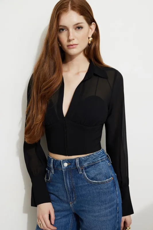 Sheer Corset Blouse sold by Dynamite