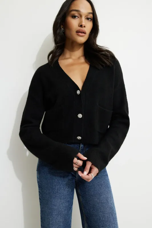 Heavenlyarn™ Abbey Jewel Button Cropped Cardigan sold by Dynamite