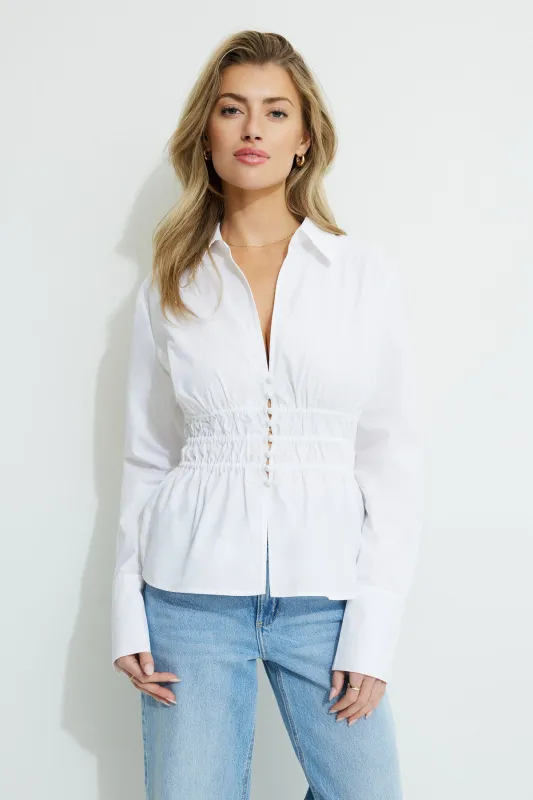 Shirred Poplin Shirt sold by Dynamite