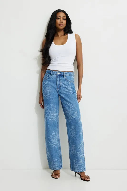 Mika Floral Mid Rise Relaxed Straight Leg Jeans sold by Dynamite
