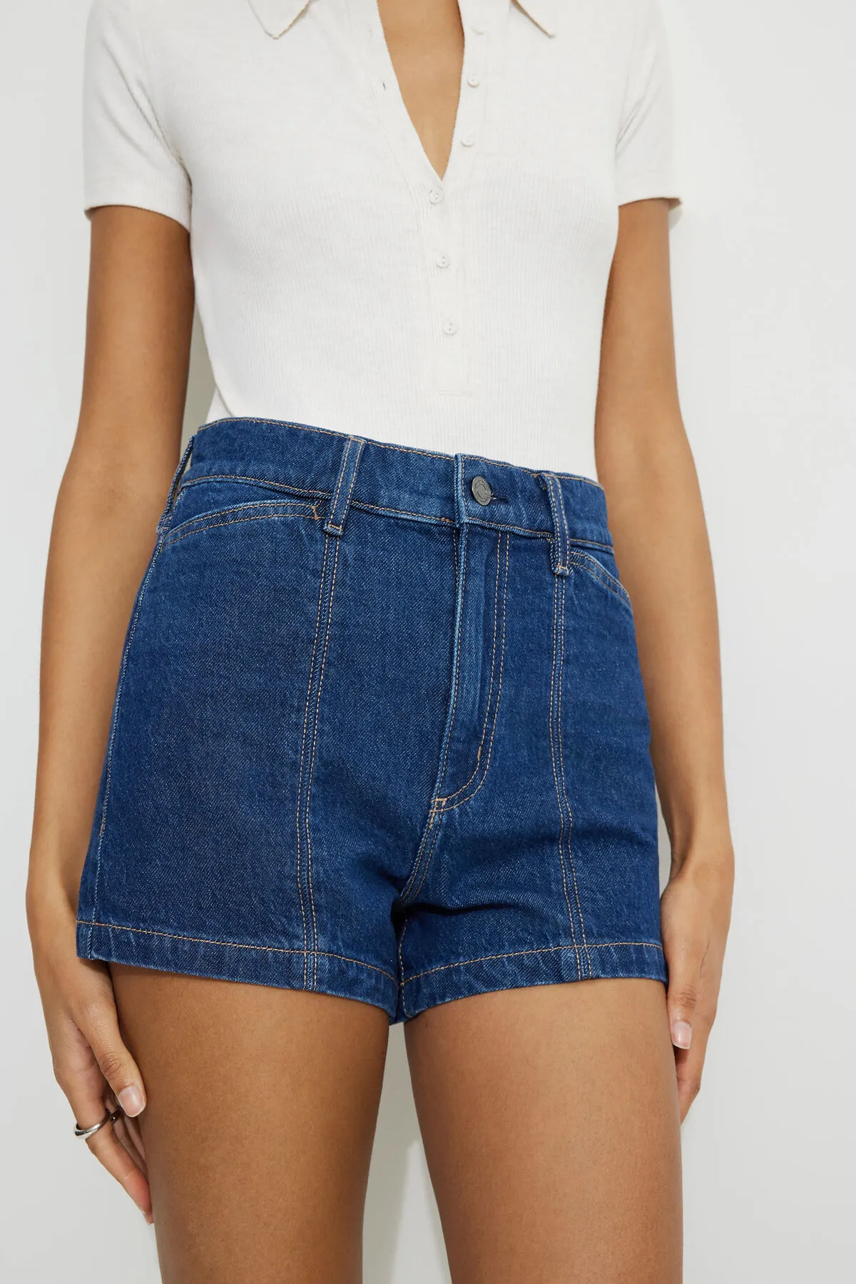 Pintuck High Rise Micro Denim Shorts sold by Dynamite product image thumbnail 3